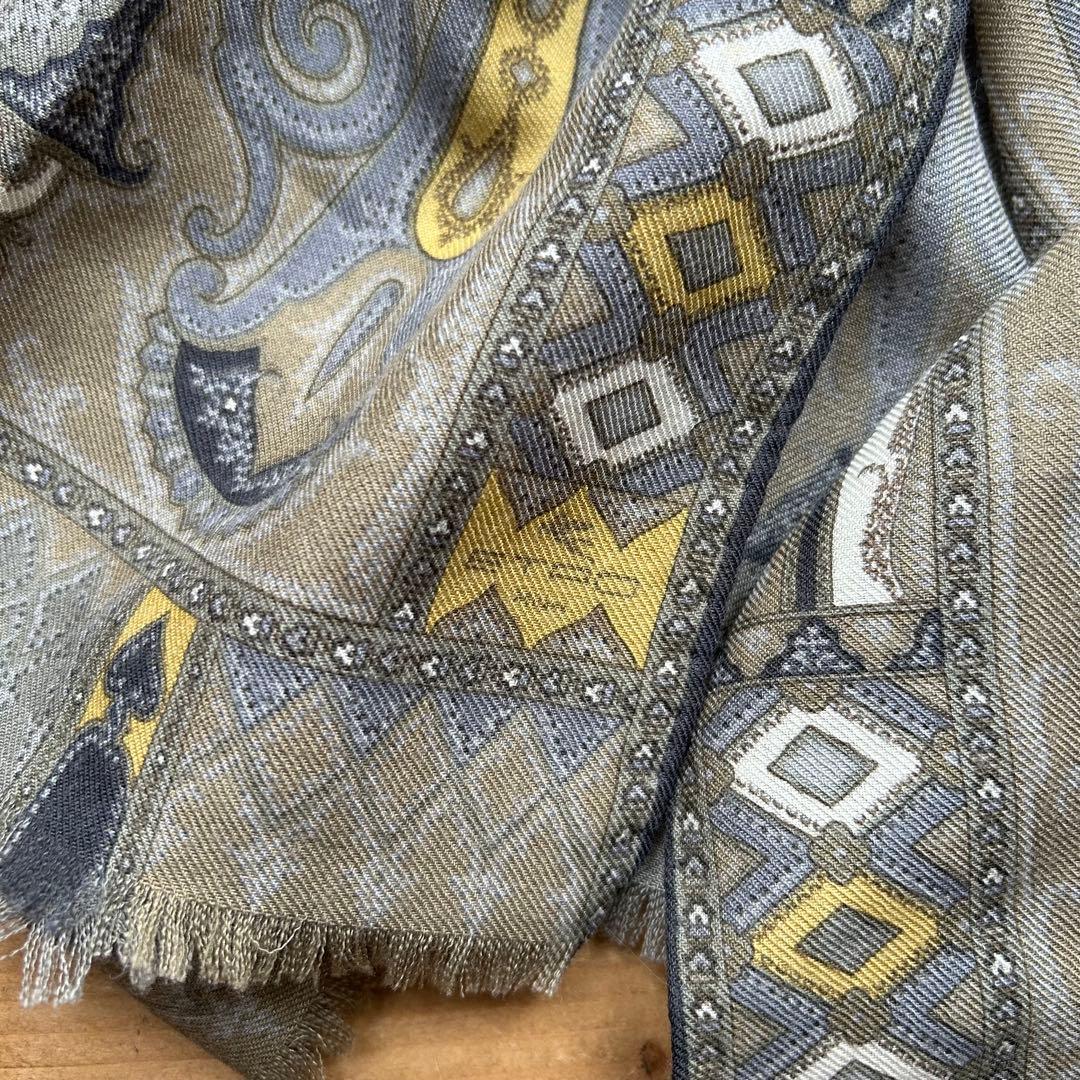イタリア製 ETRO ウール シルク ペイズリー柄 ストール スカーフ イエロー