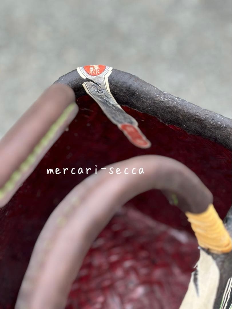 漆塗り一閑張りバッグ　鶴と亀　昭和レトロラベル