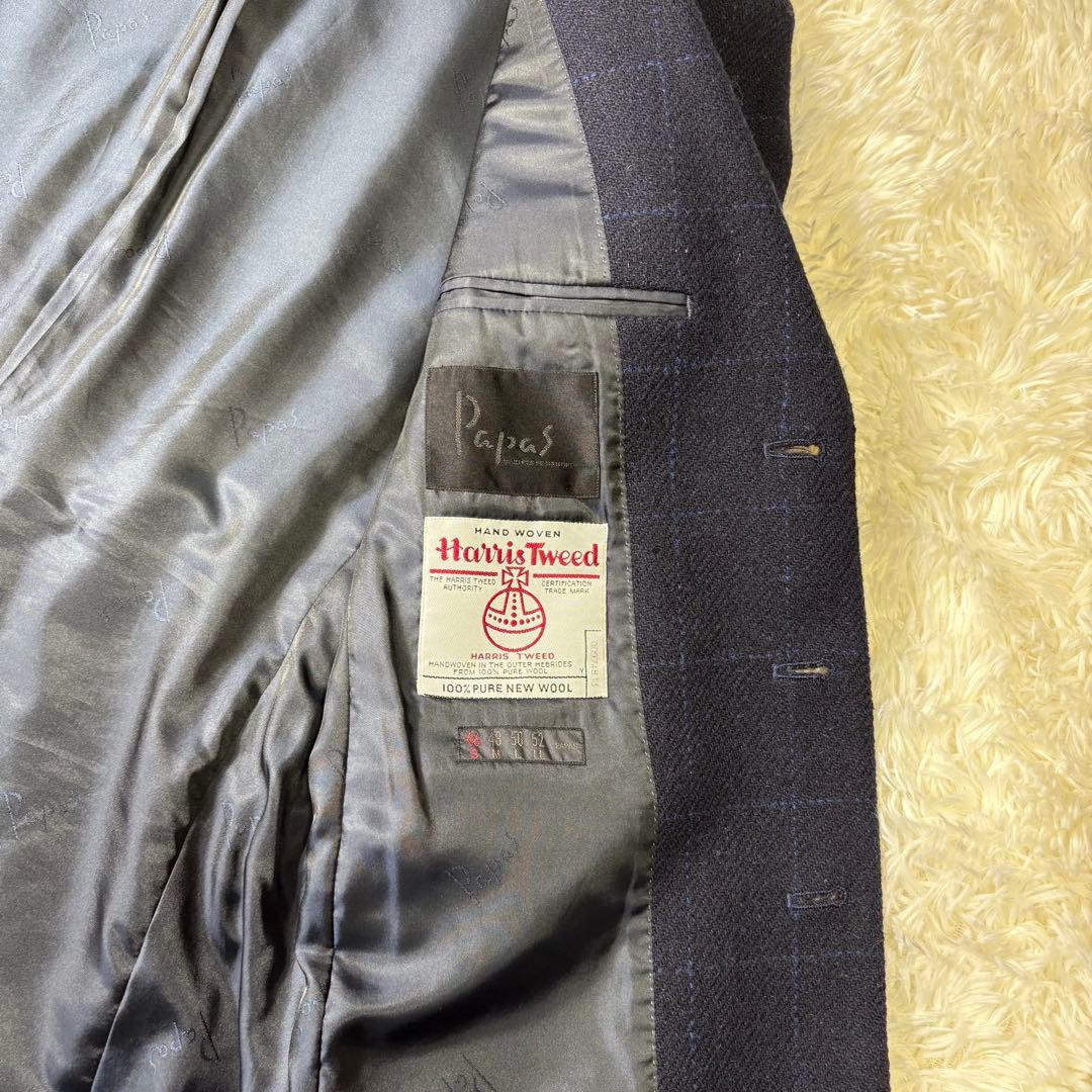 希少⭐️ パパス✖️ハリスツイード　テーラードジャケット別注　濃紺　3ボタン