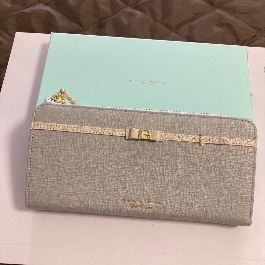 サマンサタバサ　新品 リボン　長財布 ブルー　ラウンドファスナー