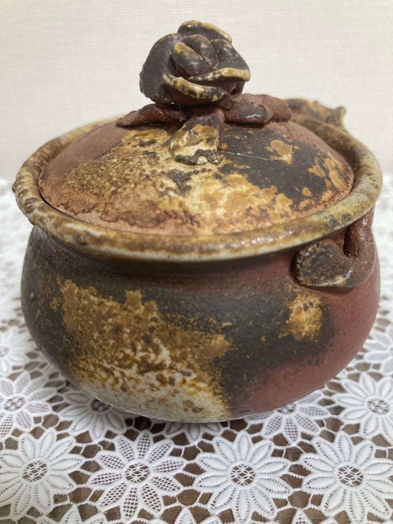 あ*い様 備前焼　奥本健一 宝瓶 牡丹摘宝瓶　茶道具