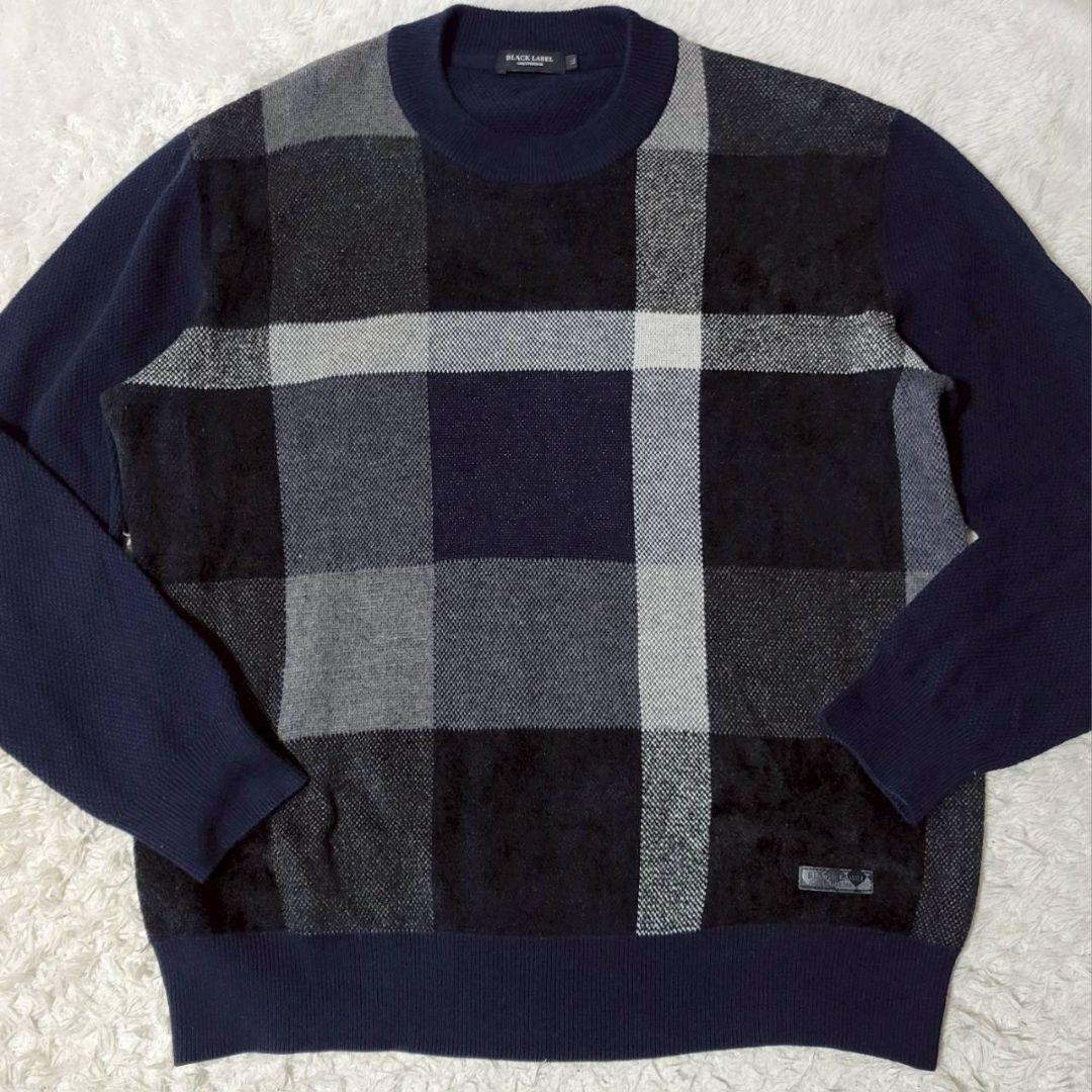 美品✨　ブラックレーベルクレストブリッジ　ニット　セーター　チェック　紺色　LL