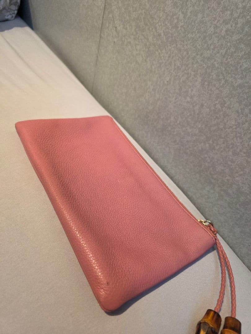 グッチGUCCI クラッチバッグ ピンク バンブー ポーチ レザー 竹