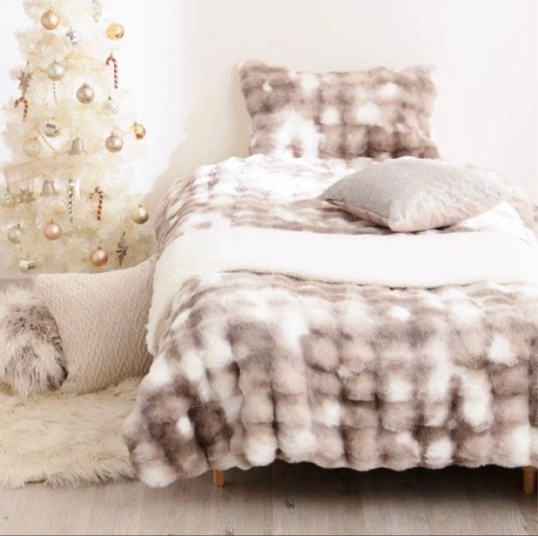 美品　フランフランWARMY ポコモコファー 掛け布団カバー シングル グレー