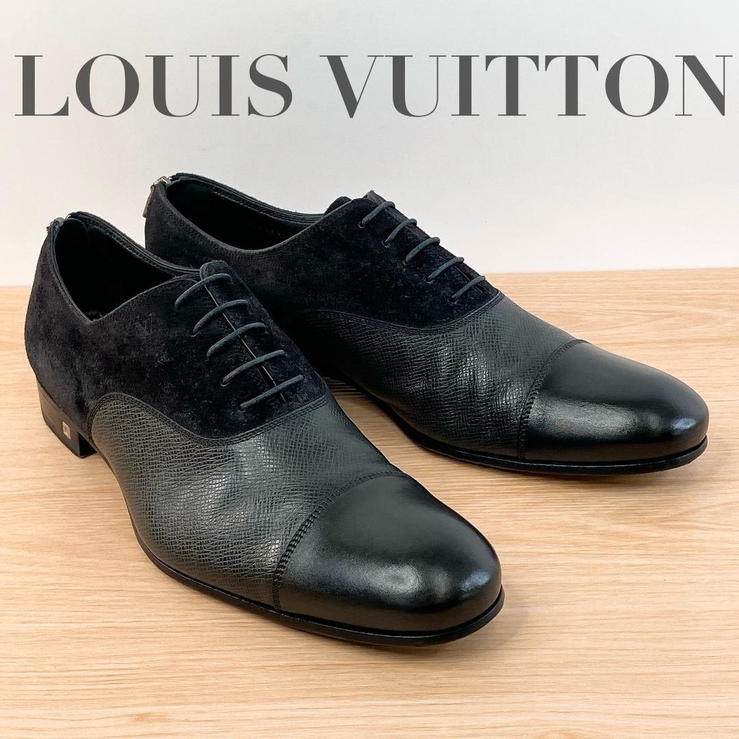 ルイヴィトン タイガ ビジネスシューズ スエード レザー コンビ 黒 26.5㎝