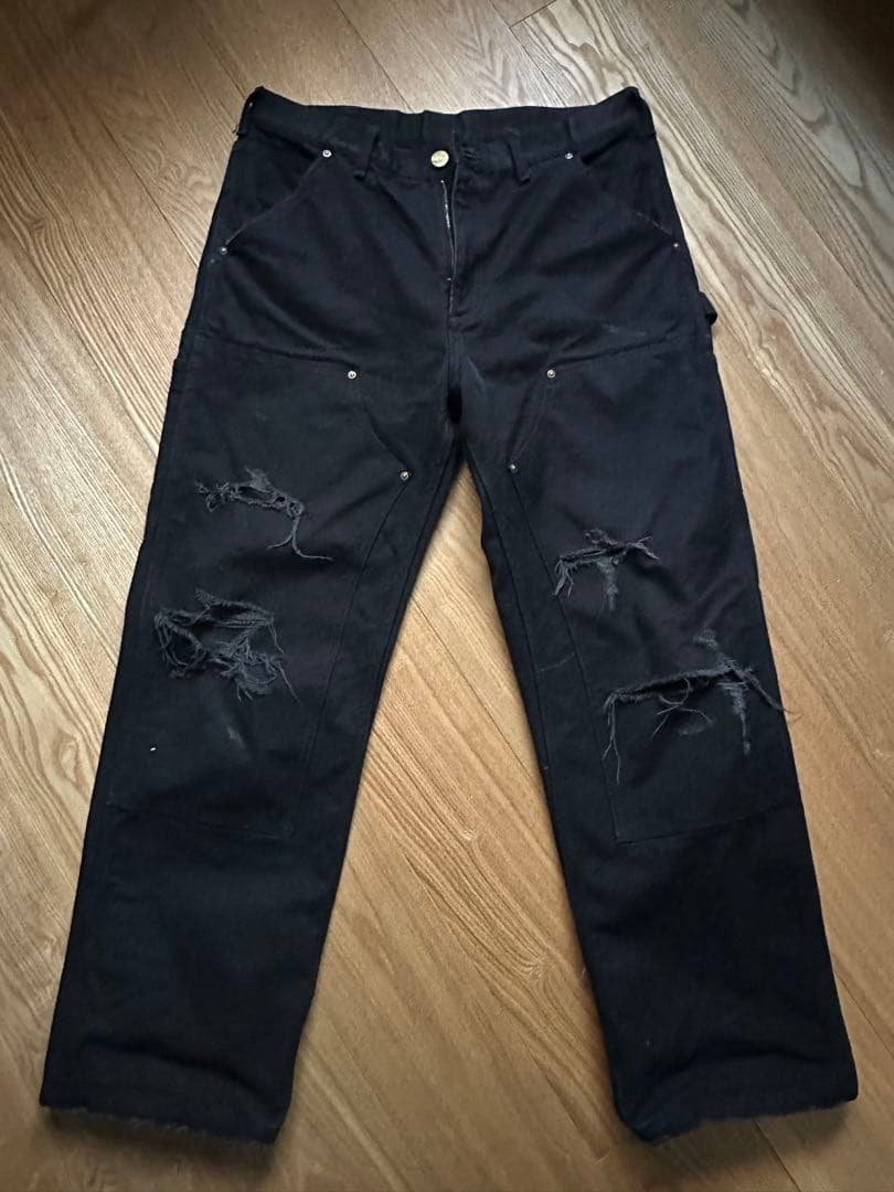 KAMIYA ダメージ加工 ペインターパンツ ダブルニー