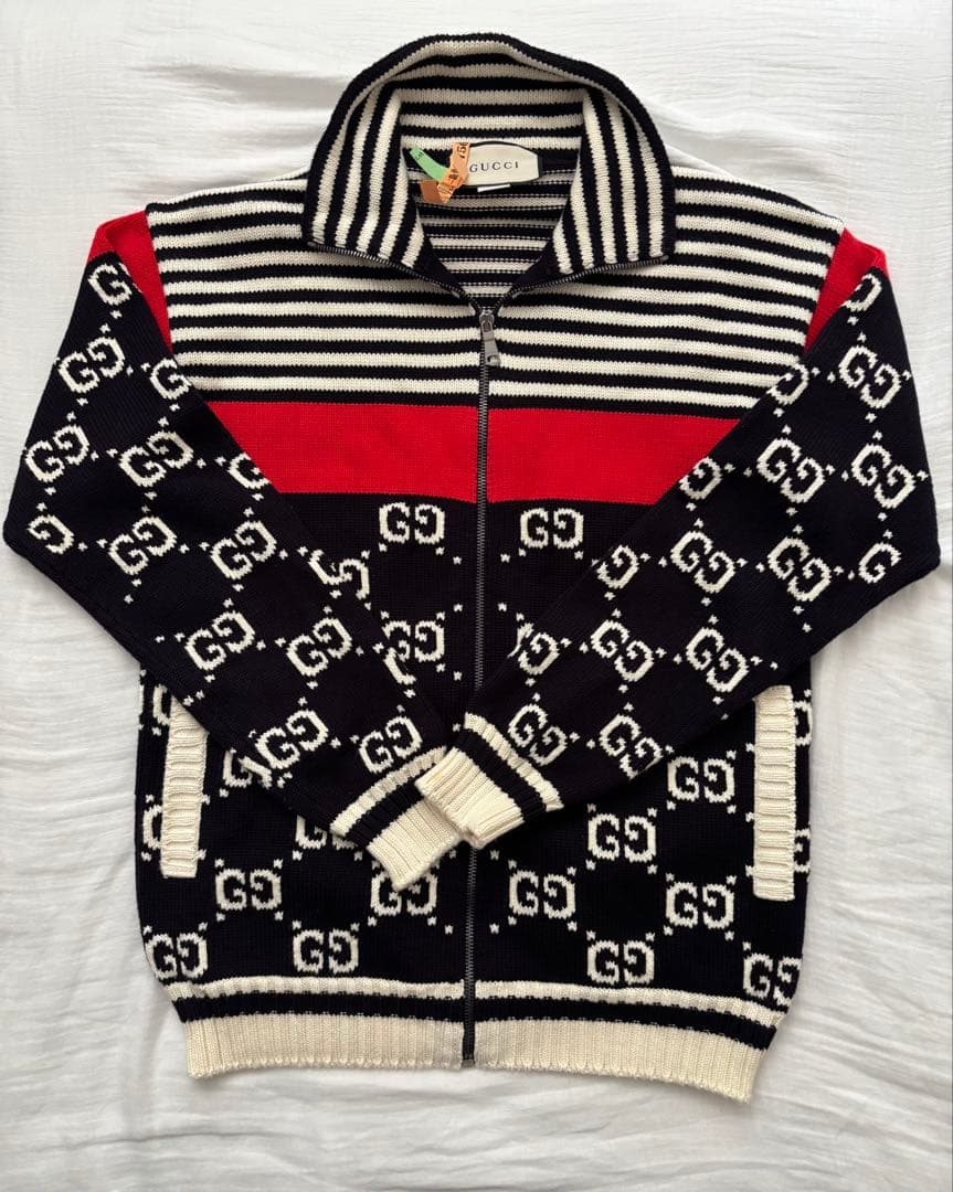 D*n様 GUCCI 545701 GGストライプ コットン ジップアップニット