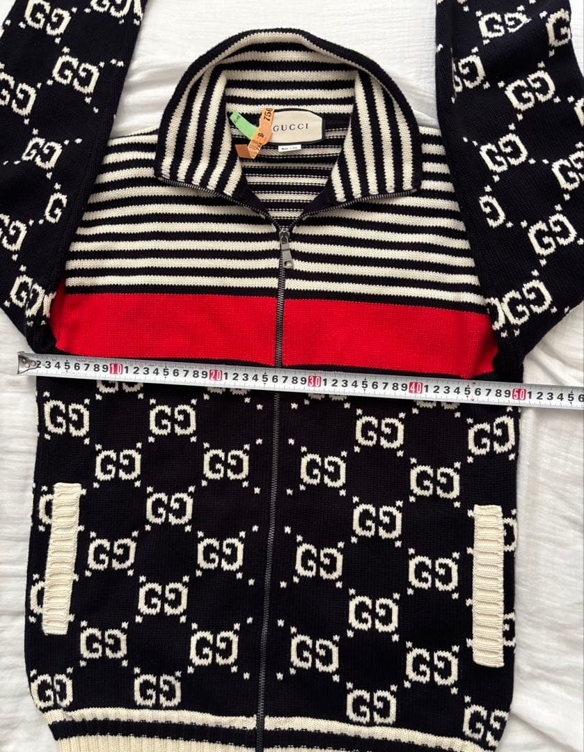 D*n様 GUCCI 545701 GGストライプ コットン ジップアップニット