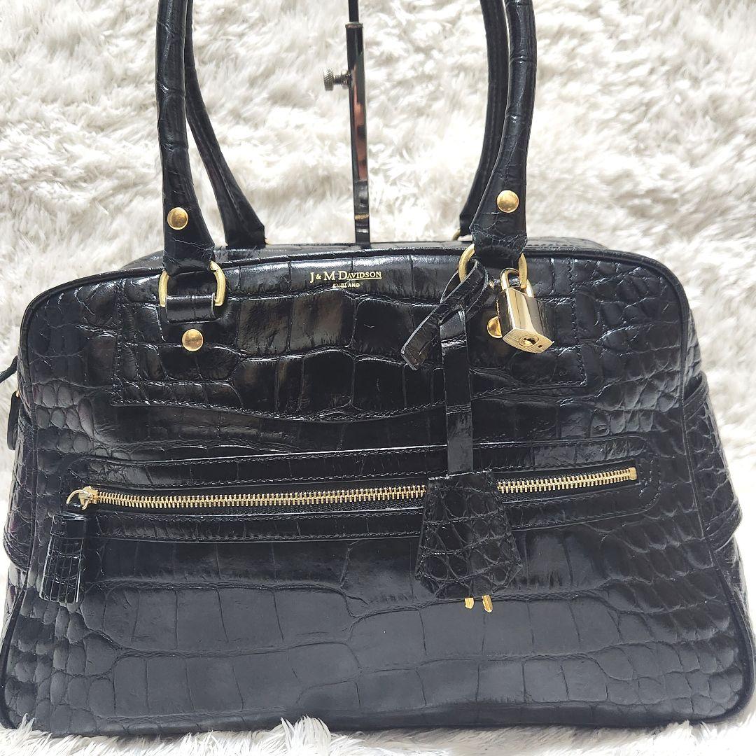 南京錠 クロコ 型押し ミニボストンバッグ ブラック J&M DAVIDSON