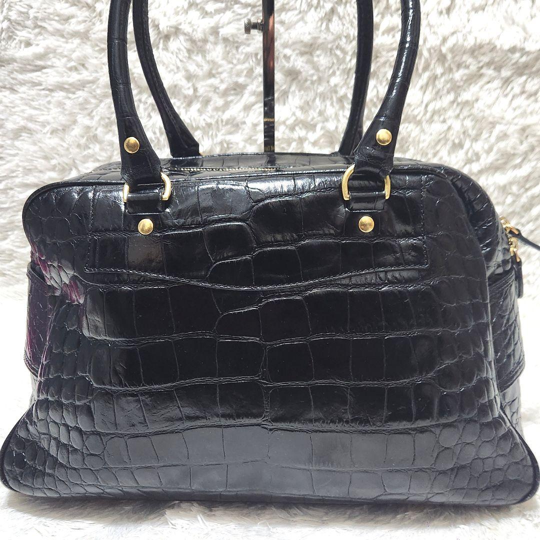 南京錠 クロコ 型押し ミニボストンバッグ ブラック J&M DAVIDSON