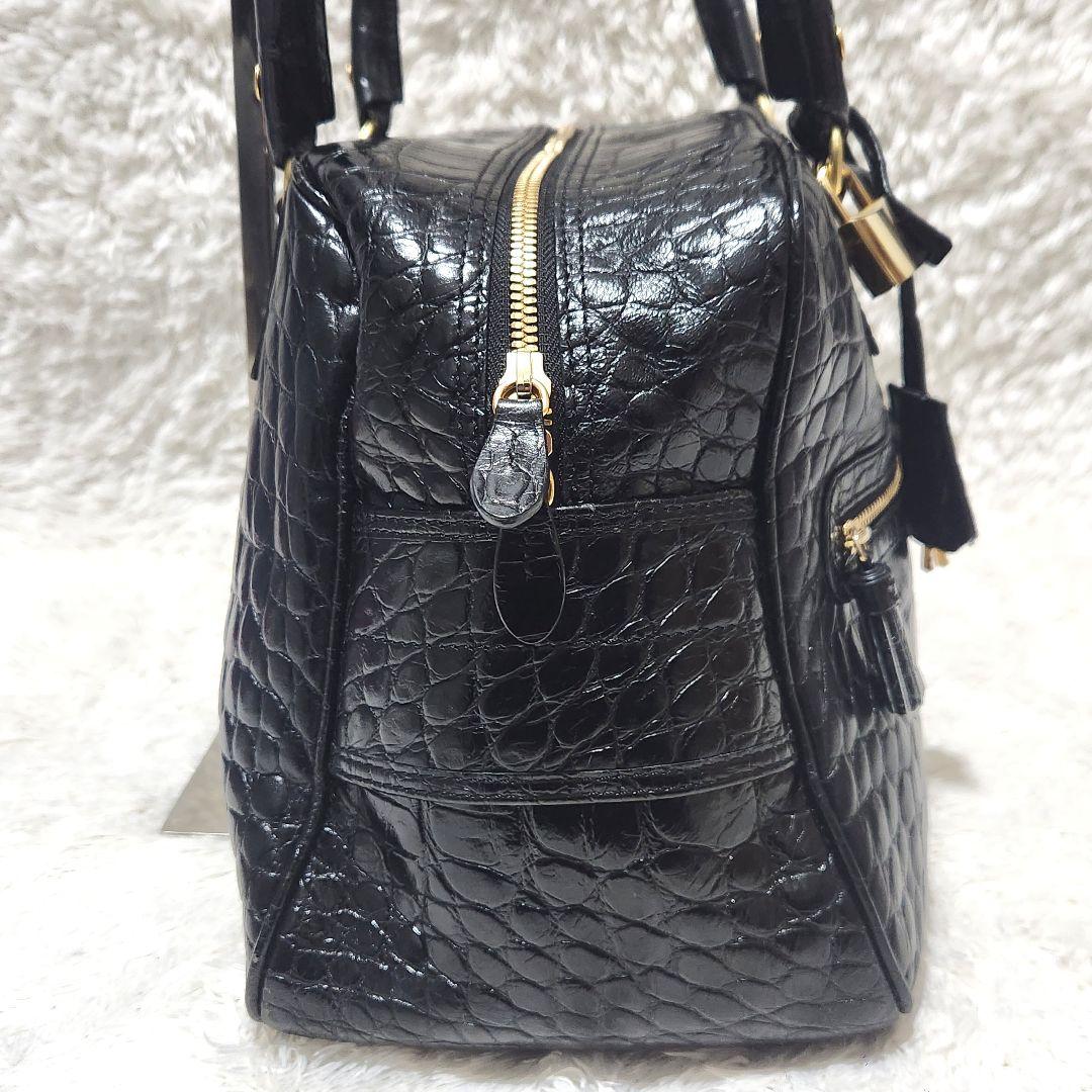 南京錠 クロコ 型押し ミニボストンバッグ ブラック J&M DAVIDSON