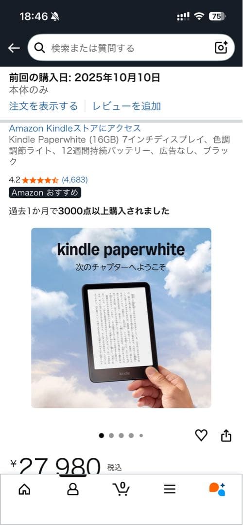 Kindle Paperwhite (第12世代) ケース付き　広告なし