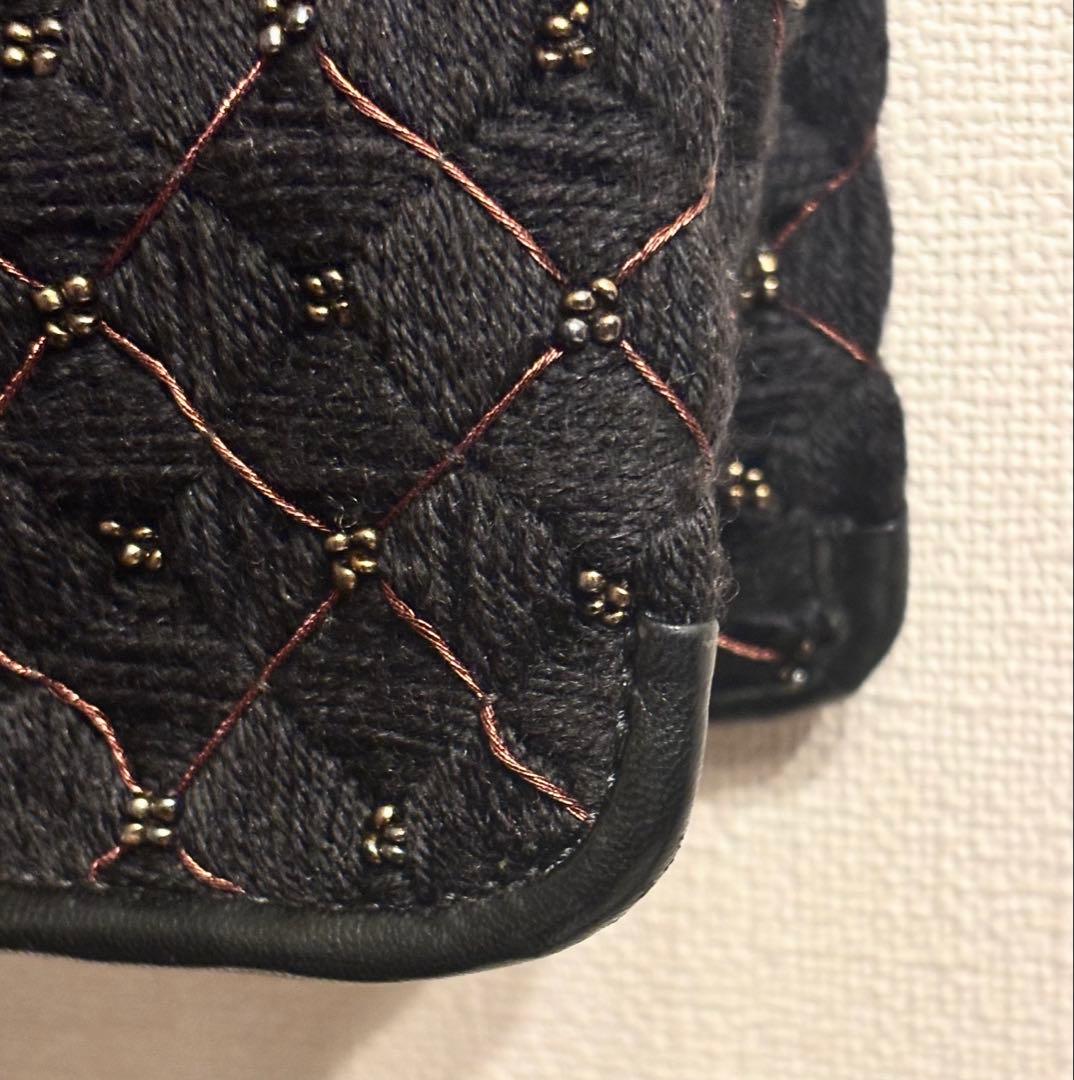 ボッテガヴェネタ ハンドバッグ 肩掛け 黒 ニット×ビーズ×ラメ刺繍×レザー