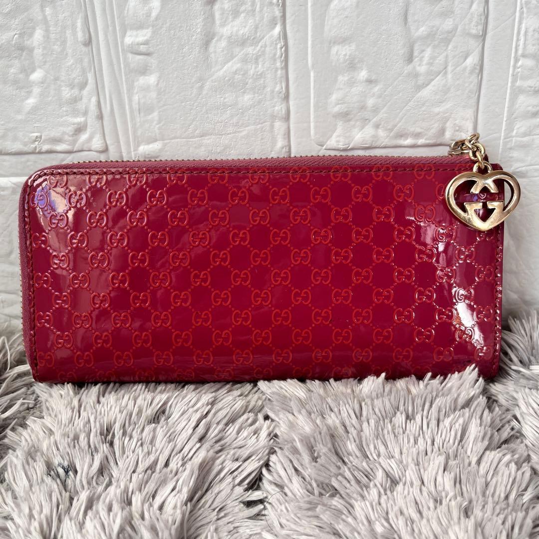 美品✨GUCCI GG柄　ピンク　長財布　ハート金具　ラウンドファスナー
