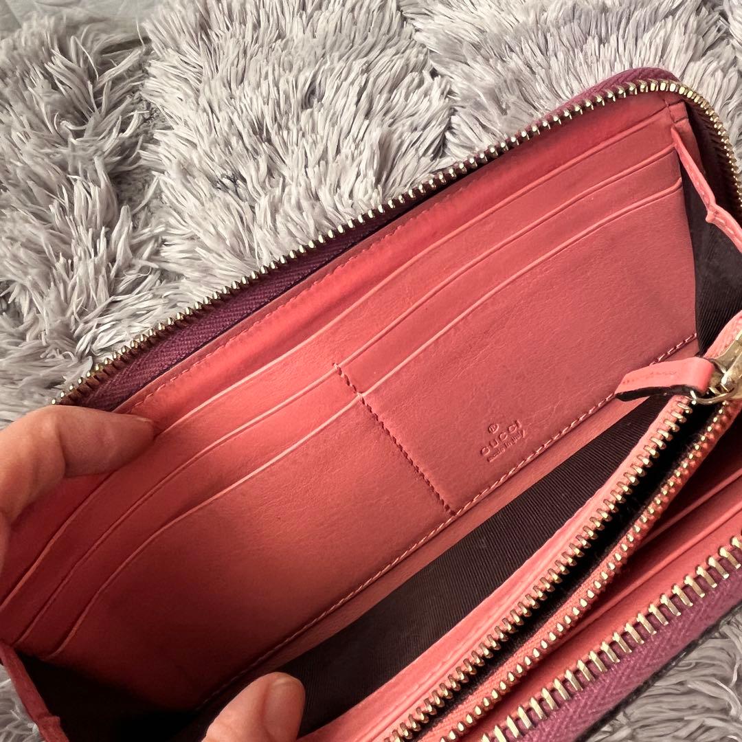 美品✨GUCCI GG柄　ピンク　長財布　ハート金具　ラウンドファスナー
