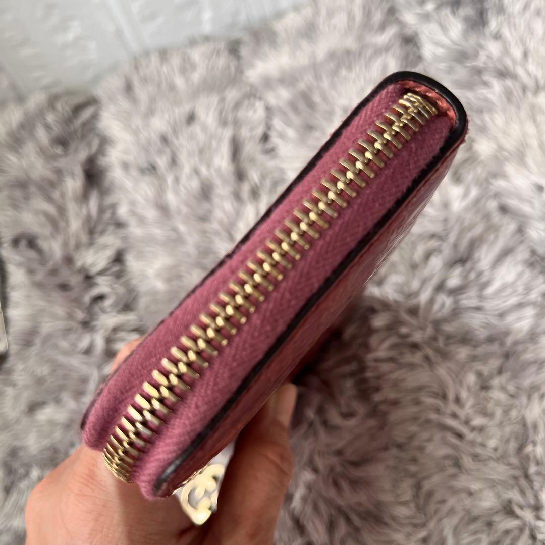 美品✨GUCCI GG柄　ピンク　長財布　ハート金具　ラウンドファスナー