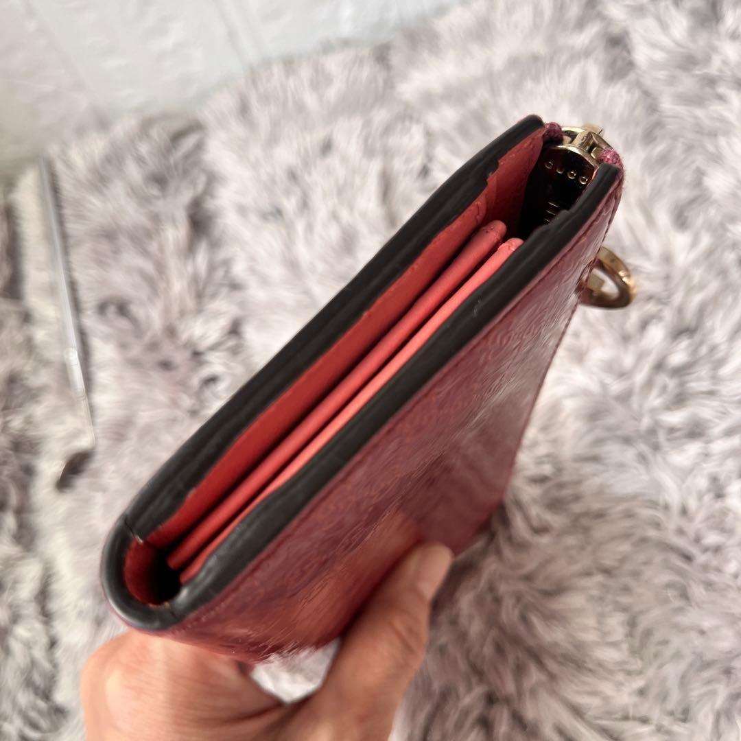 美品✨GUCCI GG柄　ピンク　長財布　ハート金具　ラウンドファスナー