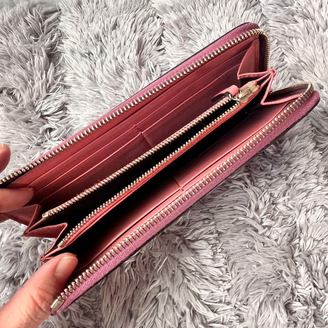 美品✨GUCCI GG柄　ピンク　長財布　ハート金具　ラウンドファスナー