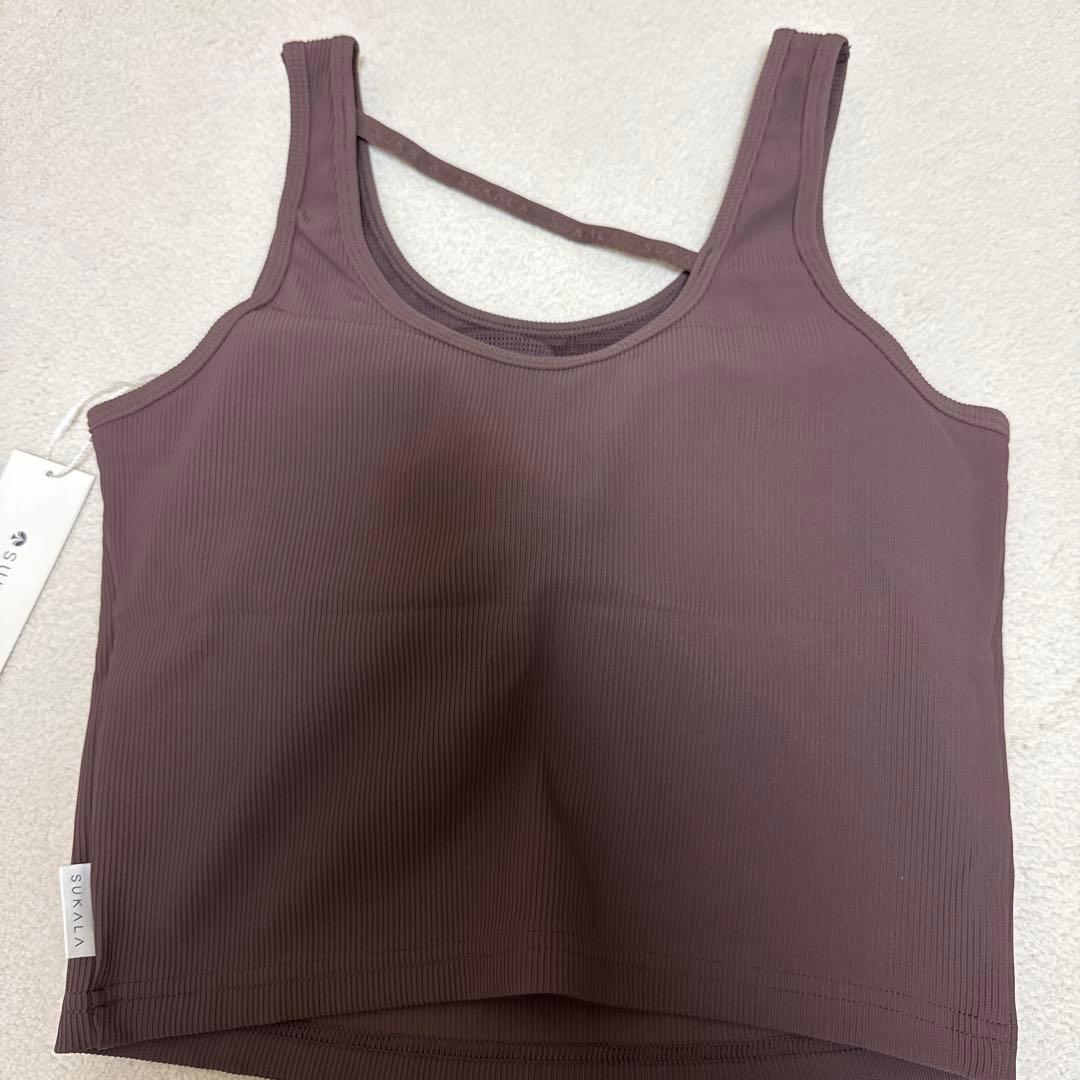 ブラウンリブ編みハイウエストヨガウェアセット