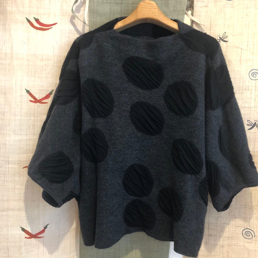 センソユニコ芽風グレー ドット柄 五分袖チュニック