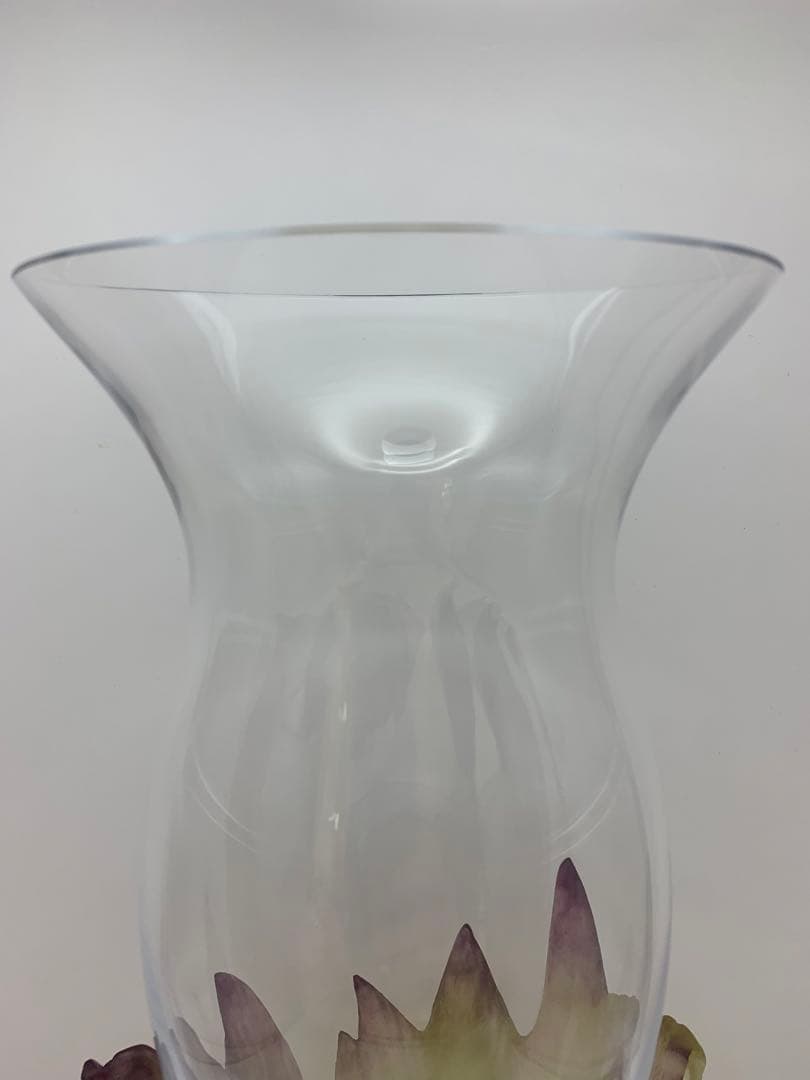 ドームナンシー　ガラス製花瓶 透明・緑・紫 花のデザイン