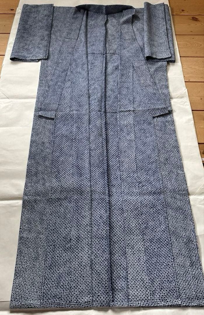 【未使用品】しつけ付 有松 鳴海 本絞り 綿 浴衣 総絞り着丈158 紺