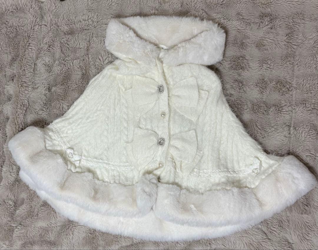 LIZLISA リズリサ ダブルリボンニットファーポンチョ