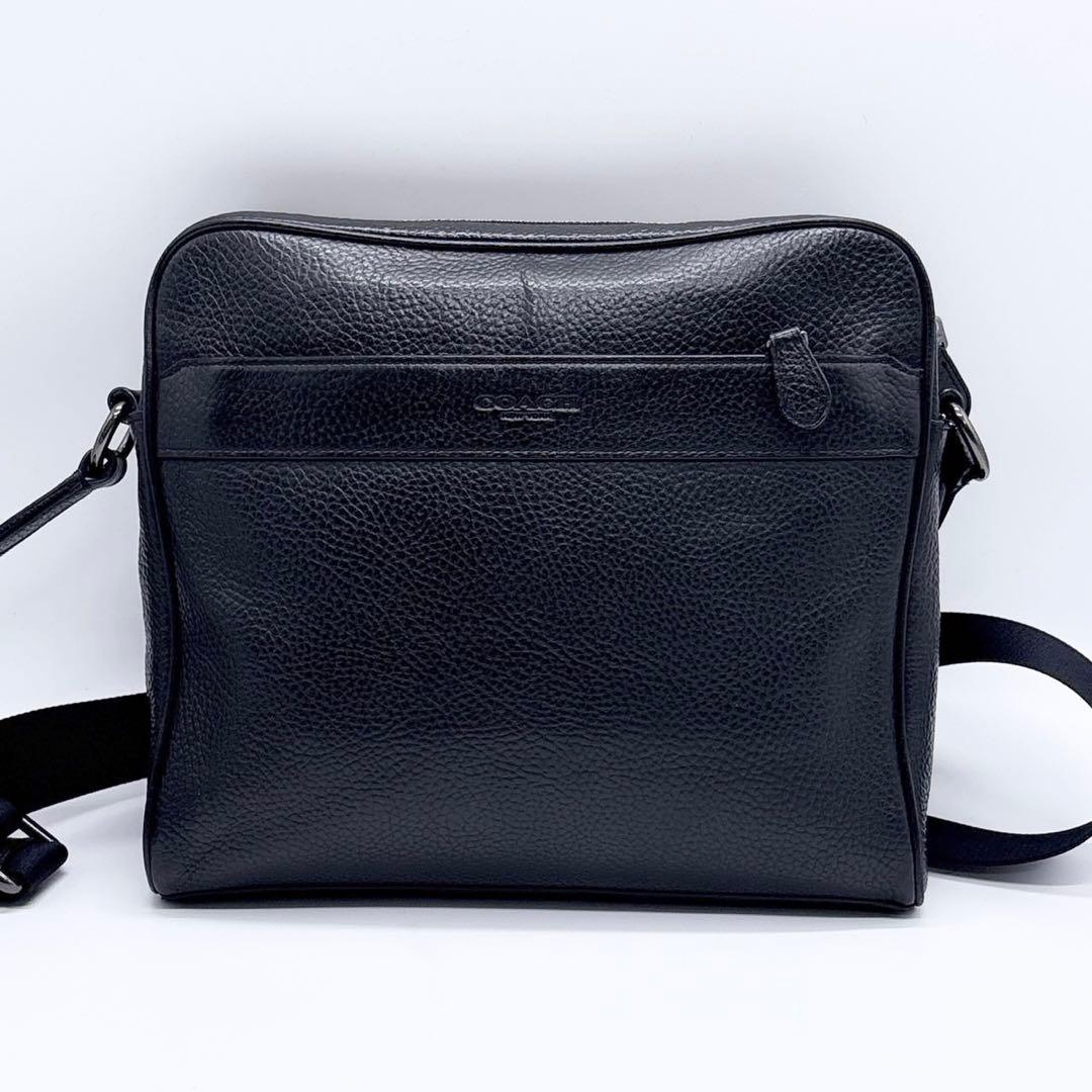 美品✨コーチ ショルダーバッグ チャールズ シボ革 シルバー金具 ブラック