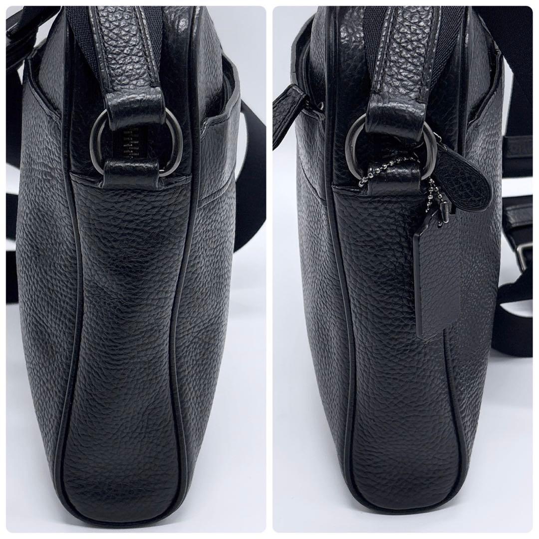 美品✨コーチ ショルダーバッグ チャールズ シボ革 シルバー金具 ブラック