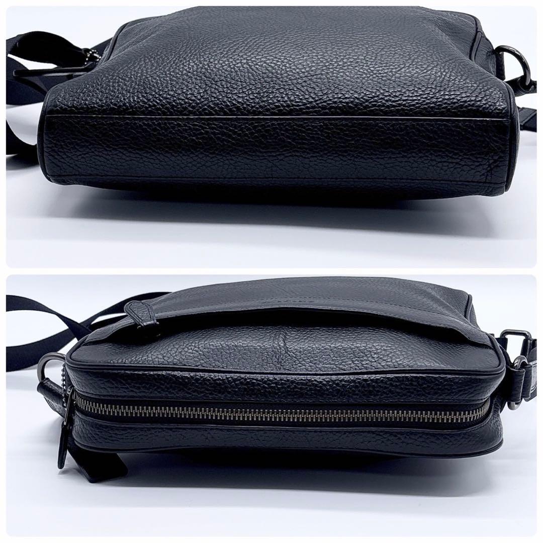 美品✨コーチ ショルダーバッグ チャールズ シボ革 シルバー金具 ブラック