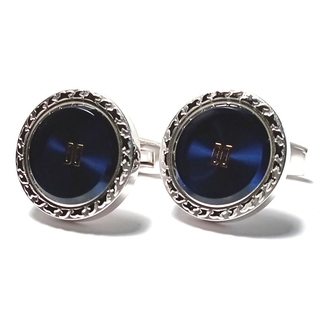 dkc192 DAKS ダックス カフリンクス シルバー×ブルーガラス ラウンド