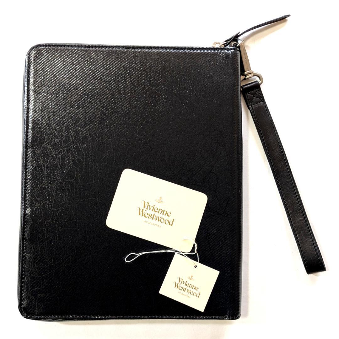 vwip1 新品 ヴィヴィアン IPADケース ブラック 本革/レザーストラップ