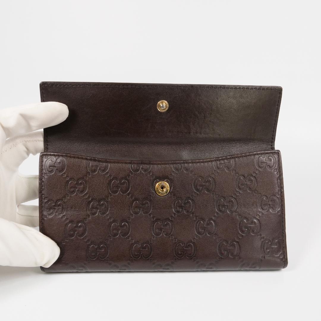 美品✨ GUCCI グッチ 長財布 シマ ハート GG レザー ダークブラウン
