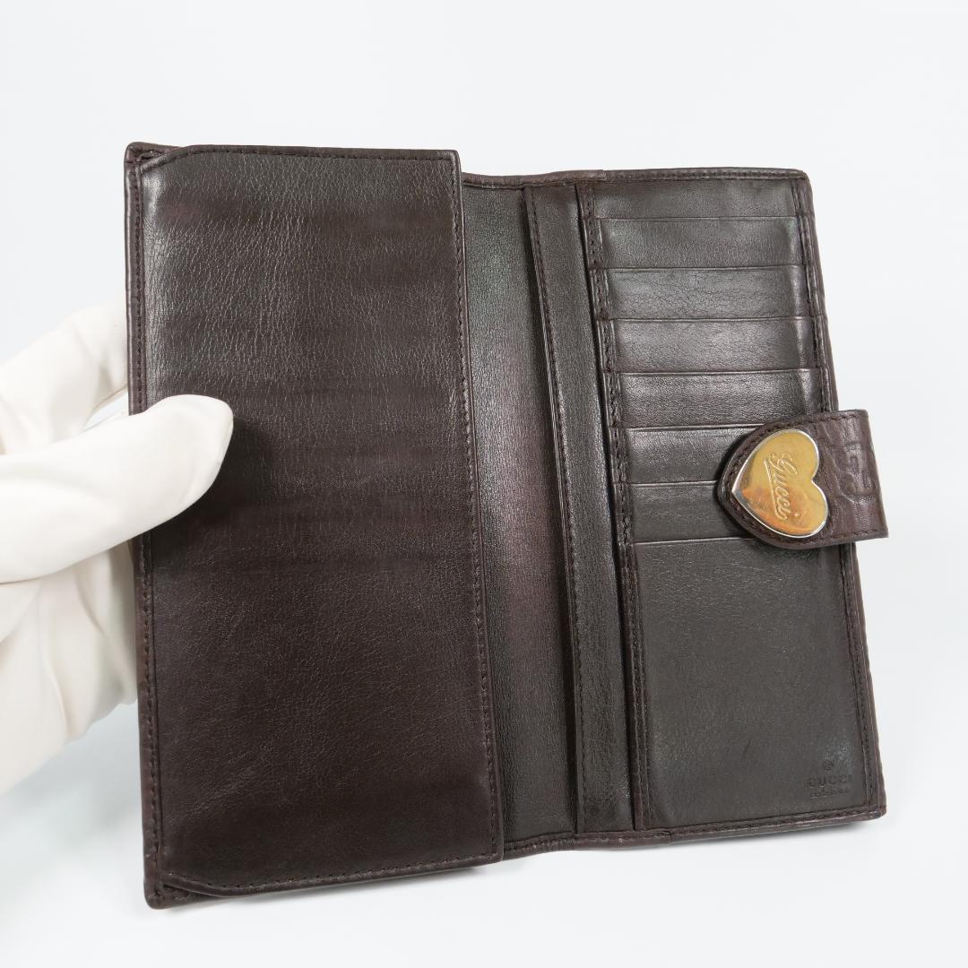 美品✨ GUCCI グッチ 長財布 シマ ハート GG レザー ダークブラウン