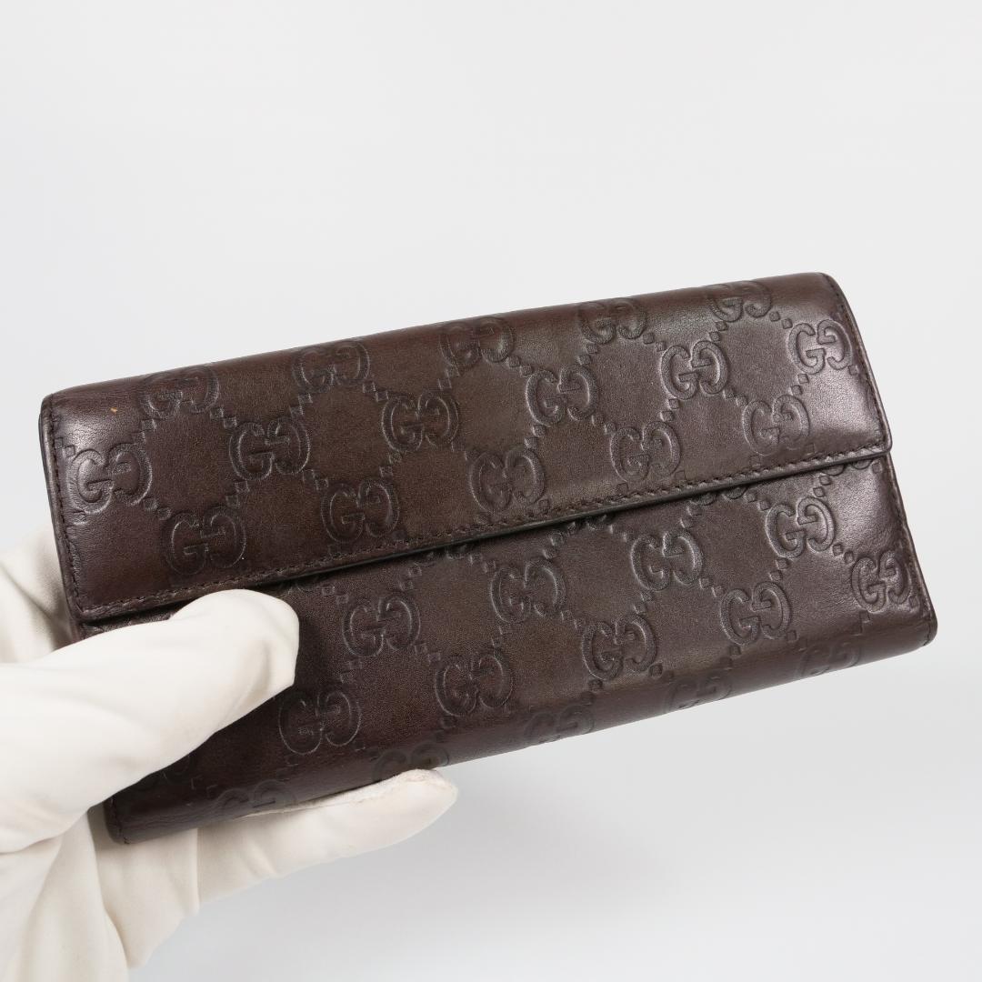 美品✨ GUCCI グッチ 長財布 シマ ハート GG レザー ダークブラウン