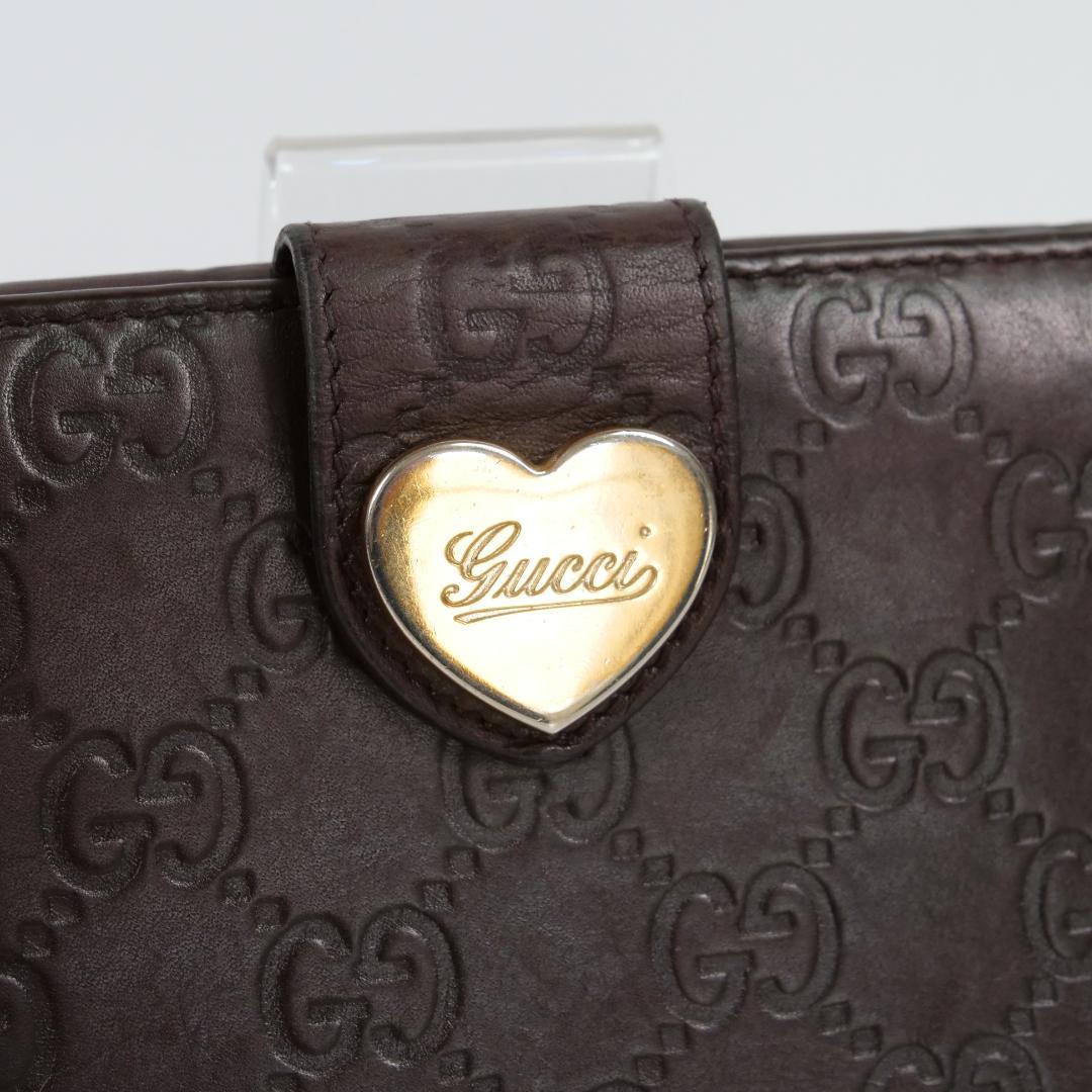 美品✨ GUCCI グッチ 長財布 シマ ハート GG レザー ダークブラウン