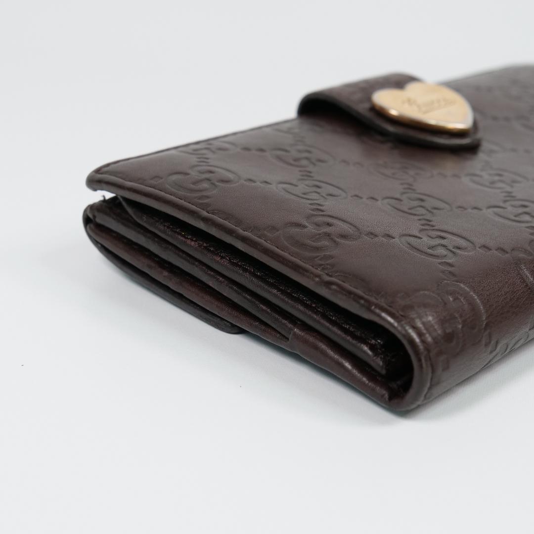 美品✨ GUCCI グッチ 長財布 シマ ハート GG レザー ダークブラウン