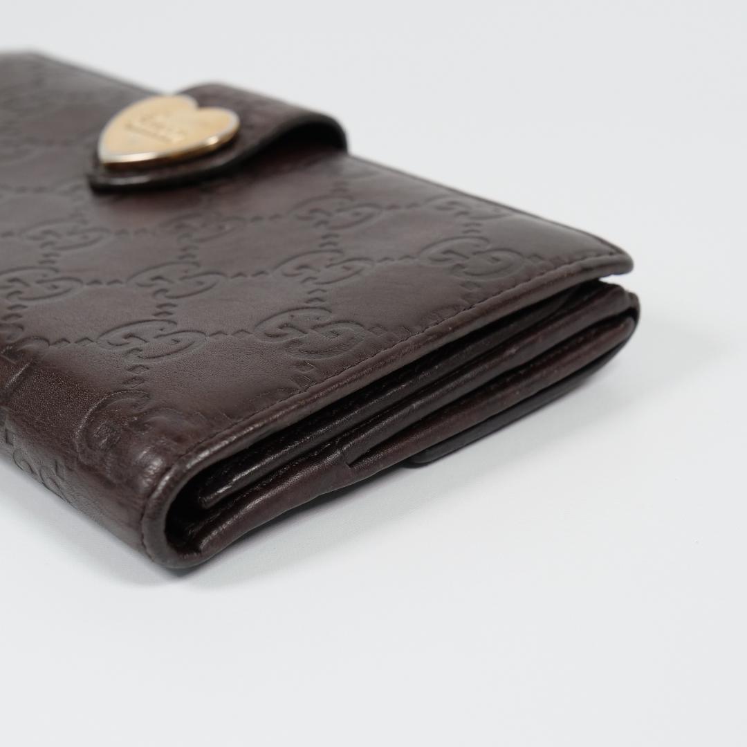 美品✨ GUCCI グッチ 長財布 シマ ハート GG レザー ダークブラウン