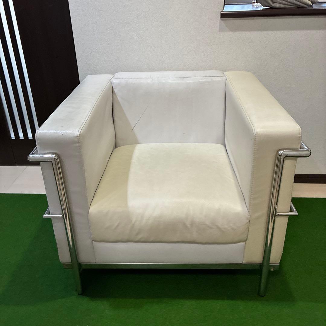 ホワイトレザー風 1人掛けソファ