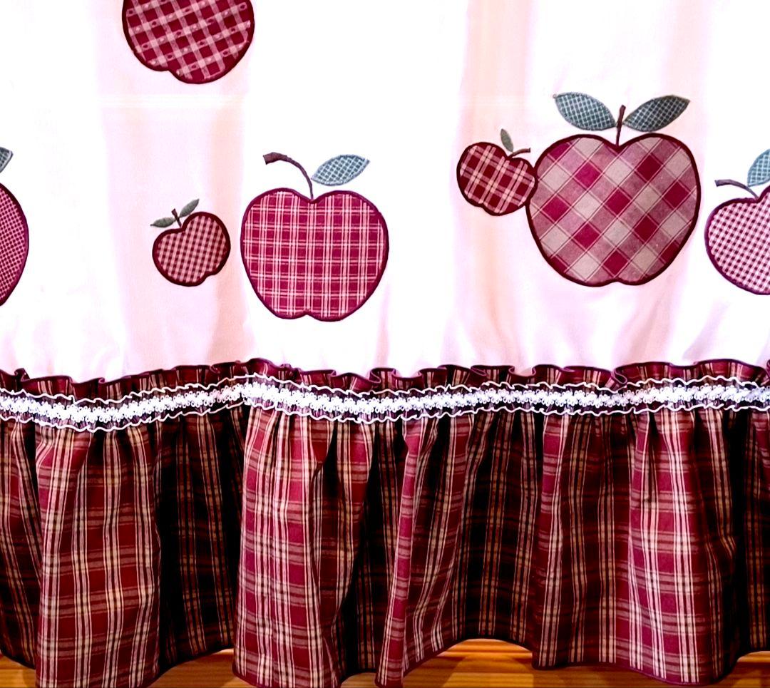 ⭐️アメリカンカントリー雑貨❤ෆりんごෆいっぱい☘️レースカフェカーテン✮ロング