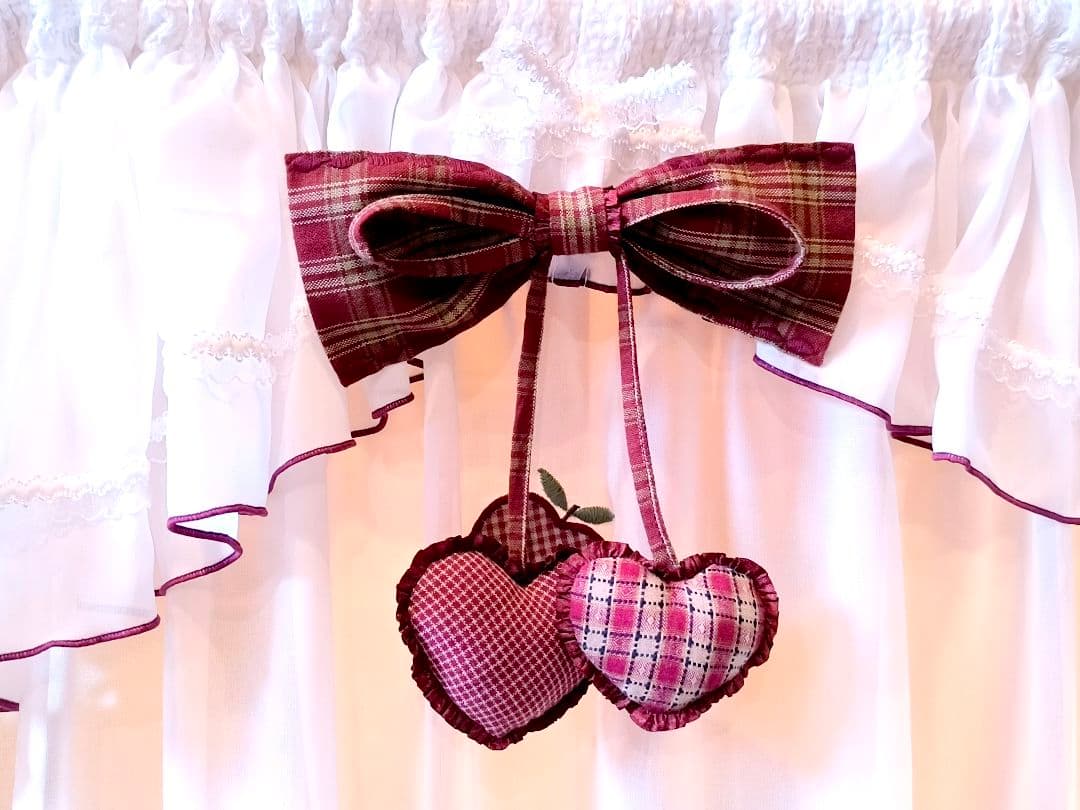 ⭐️アメリカンカントリー雑貨❤ෆりんごෆいっぱい☘️レースカフェカーテン✮ロング