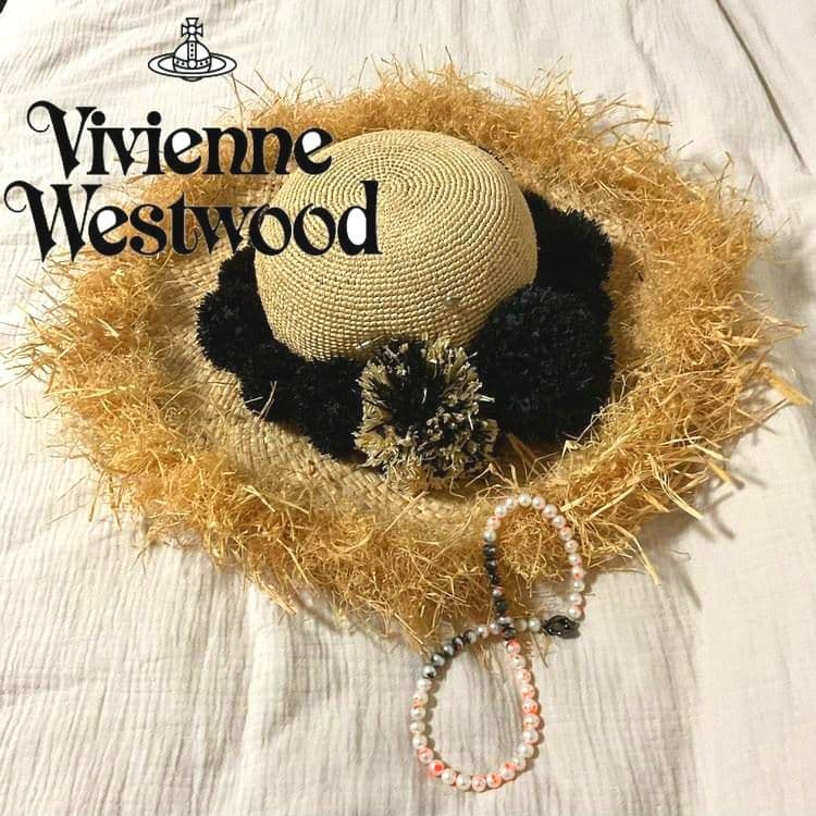 超美品　ヴィヴィアンウエストウッド　麦わら帽子　ボタニカル　ピン付き　ハット
