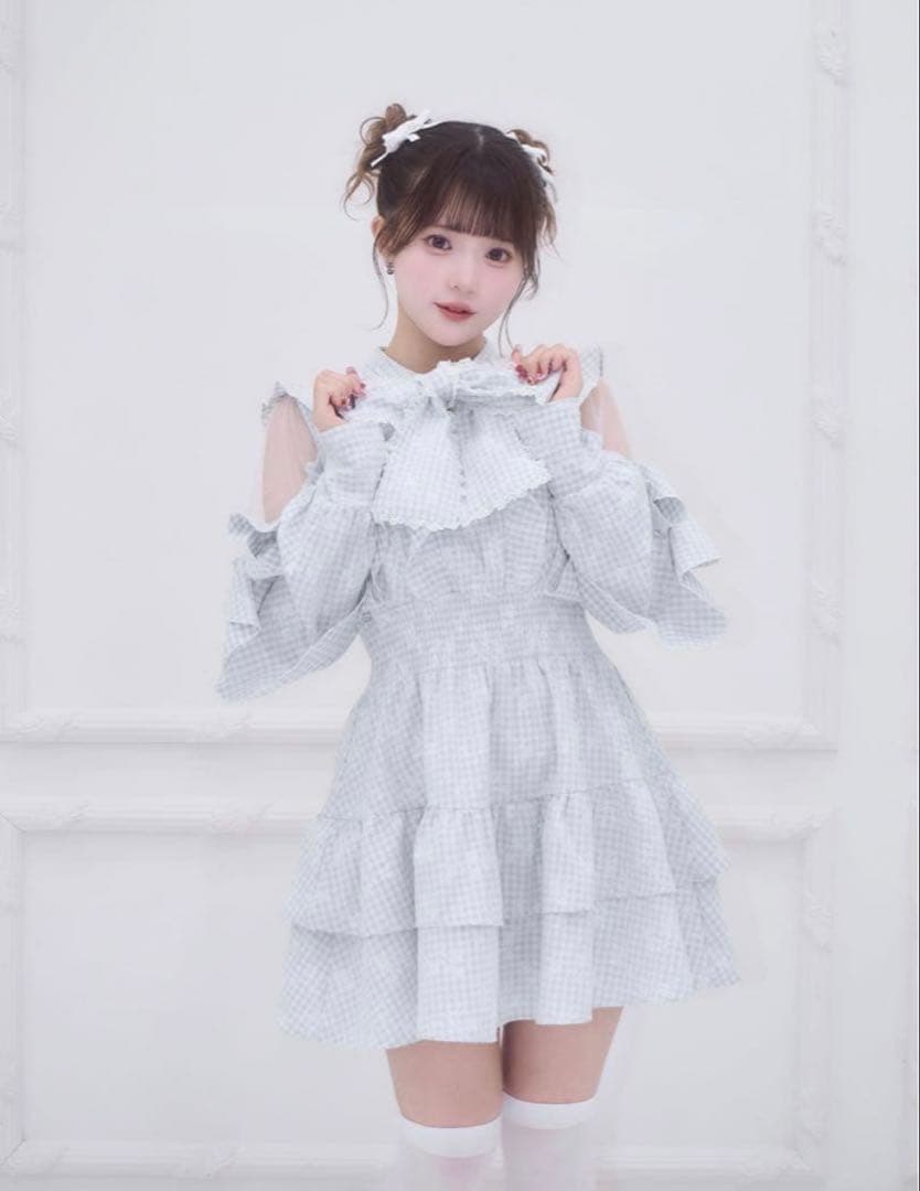 meltie めろいティアードミニワンピース ライトブルー