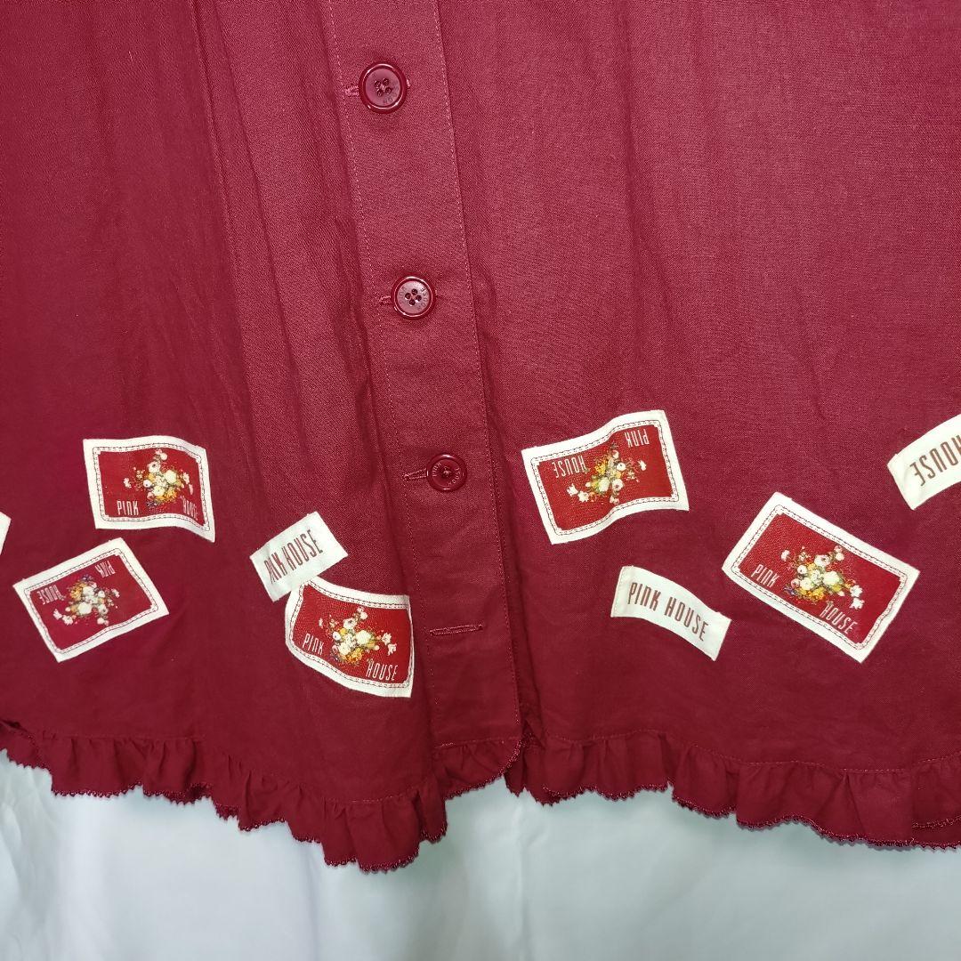 2022秋 PINK HOUSE ロゴネームワッペン 前開きチュニック ブラウス