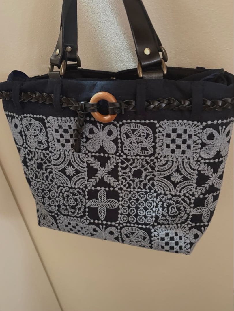 【ぽんぽこりん様】木工リング飾りバッグ＋ショルダー