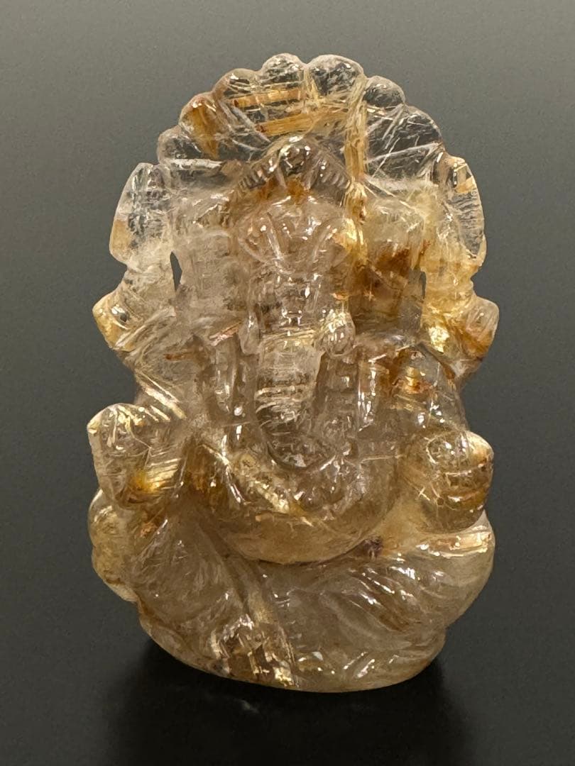 ルチルクォーツ　ガネーシャ像　太陽放射タイタンルチル　ルチルクオーツ