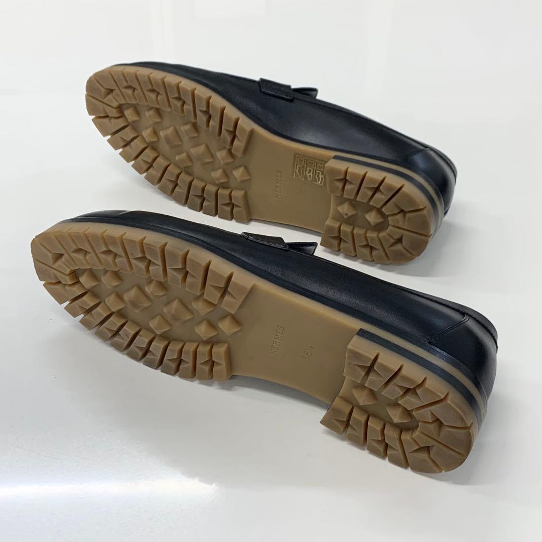 エルメス フォーブル H金具 レザー ローファー ブラック