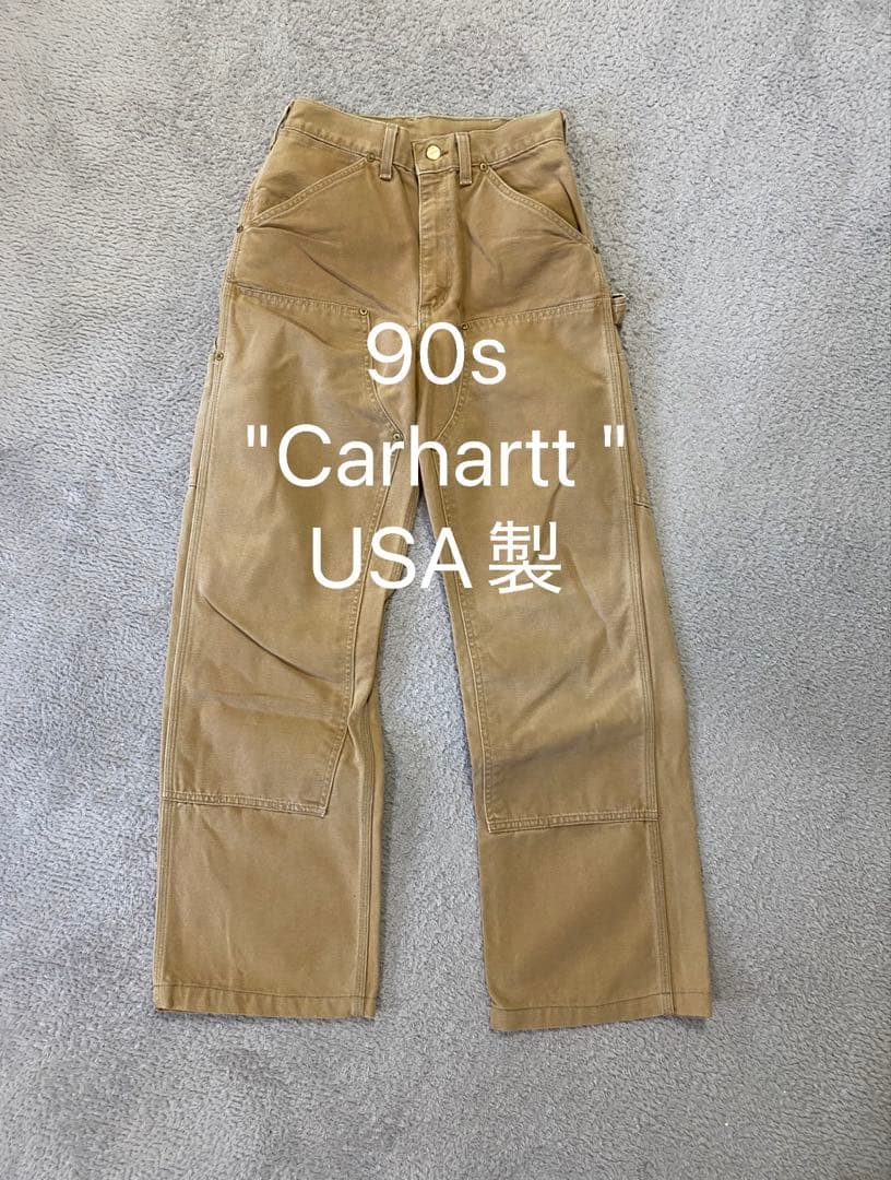 【美品星タグ】90s USA製 Carhartt ダブルニー　ベージュ　金ボタン
