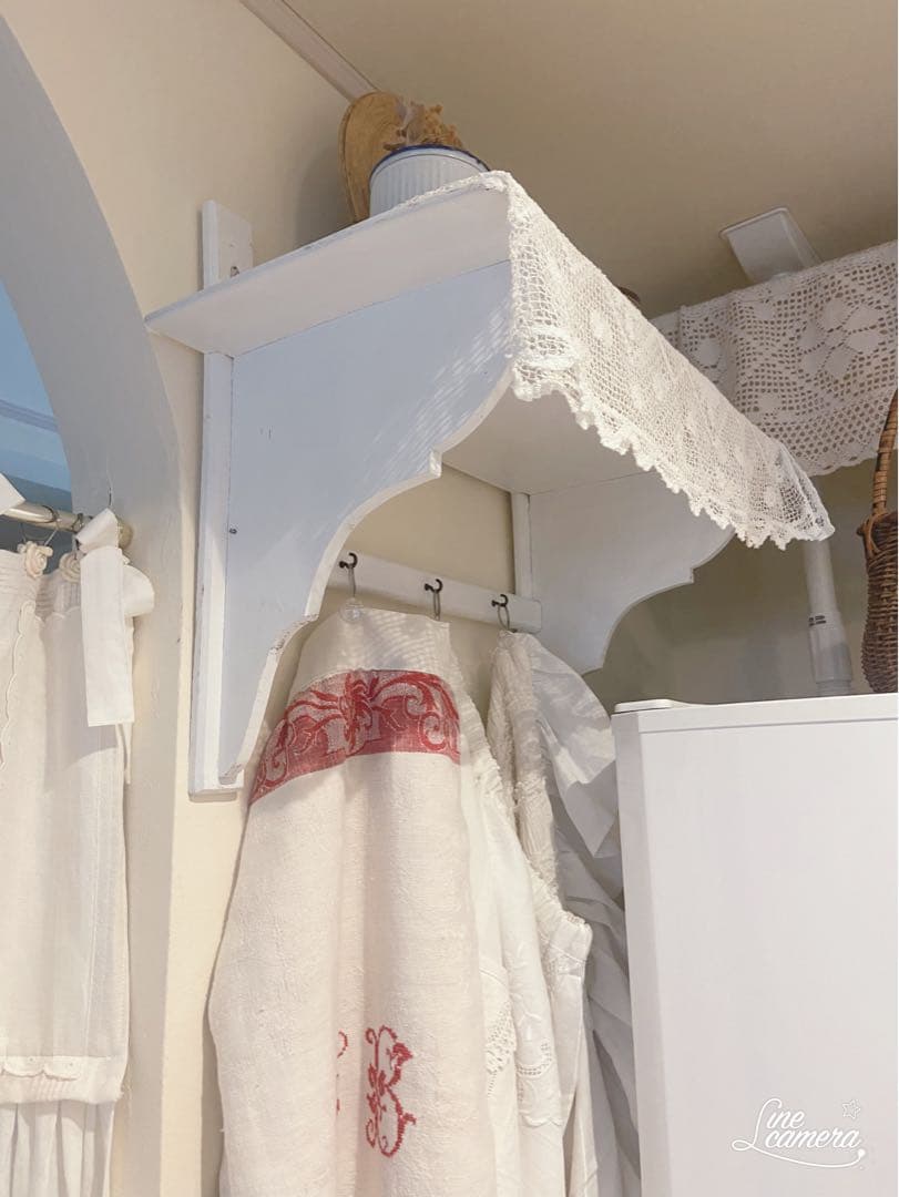 jam❣️フランスアンティーク☆木製フック付きシェルフ