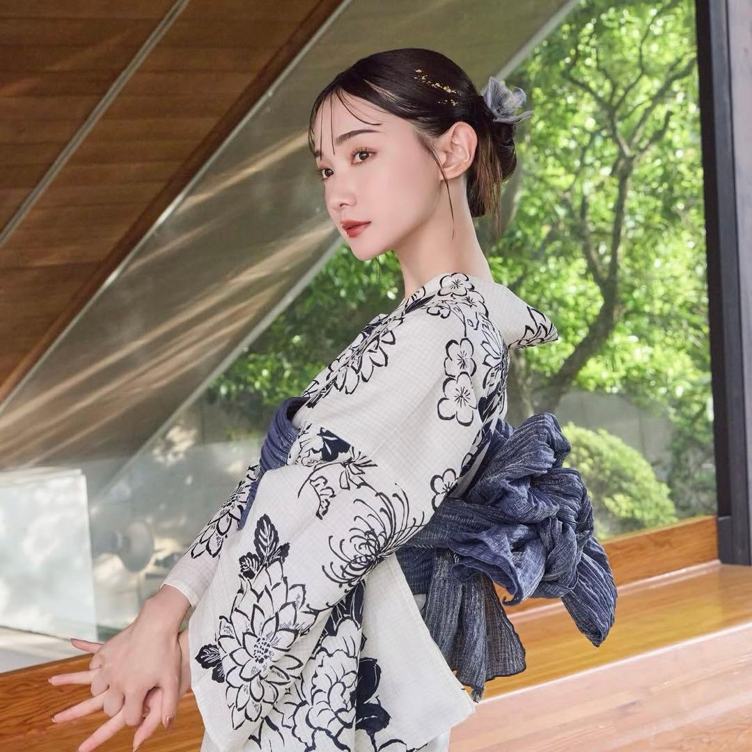 hinari 浴衣3点セット　牡丹/ネイビー/FREE